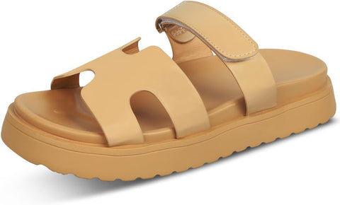Ceauzy Platform Sandals H Band Sandals for Women Slip On Sandals Leather Sandals 6