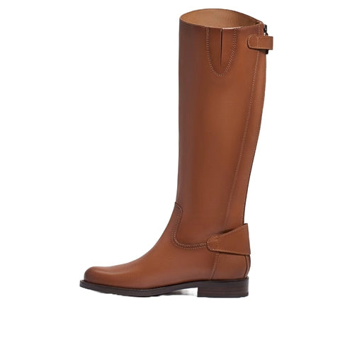 Sam Edelman Mikala Whiskey Block Heel Rounded Toe Zipper Leather Knee High Boots