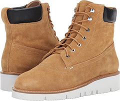 Shellys London Erin Tan Suede Lace Up Platform Wedge Combat Construction Boots