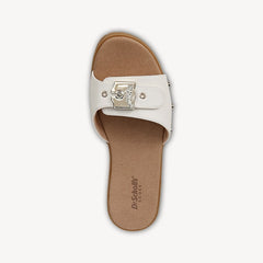 Dr. Scholl's Think Iconic White Faux Leather Slip On Flat Slides Sandals
