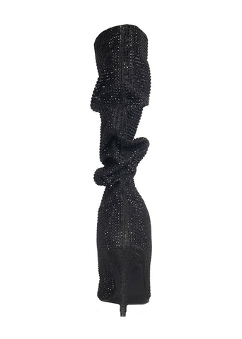 Lauren Lorraine Layzer Black Slouchy Knee High Rhinestone Pointed Toe Heel Boot