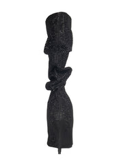 Lauren Lorraine Layzer Black Slouchy Knee High Rhinestone Pointed Toe Heel Boot