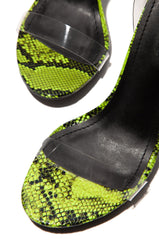 Cape Robbin Passion Neon Yellow Clear Lace Dainty High Heel Sandals Transparent