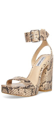 Steve Madden Waverley Tan Snake Ankle Strap Rounded Open Toe Platform Sandals