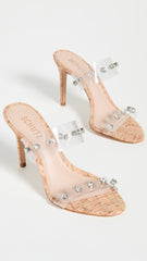 Schutz Cork Transparent Clear Strap Slip On Open Toe Heel Mule Sandals