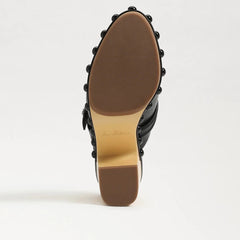 Sam Edelman Nyla Black Leather Rounded Toe Slip On Block Heel Clog Mules