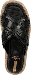 Sam Edelman Pria Black Leather Slip On Open Toe Espadrille Wedge Heeled Sandals