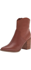 Steve Madden Cate Cognac Leather Block Heel Pointed Toe Pull On Fashion Boots