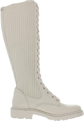 Sam Edelman Lila Ivory Leather Chunky Heel Rounded Toe Lace Up Knee High Boots