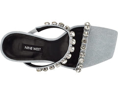 Nine West Aria7 Light Blue Slip On Squared Open Toe Embellished Heeled Sandals