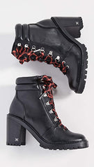 Sam Edelman Sade Black Block Heeled Closed Toe Lace Up Ankle Combat Boots