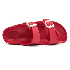 FUNKYMONKEY Women's Comfort Slides Double Buckle Adjustable EVA Flat Sandals 7