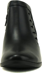 Soda Chance Black Pu Perforated Cut Out Stacked Block Heel Ankle Booties