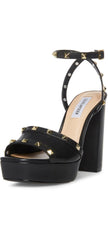 Steve Madden Tabari Black Leather Ankle Strap Open Toe Embellished Heeled Sandal
