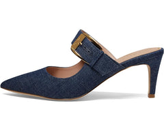 Cole Haan Vandam Buckle Denim Leather Pointed Toe Kitten Heeled Dress Pumps
