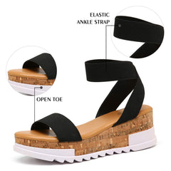 katliu Women's Wedge Platform Sandals Elastic Ankle Strap Platform Sandal