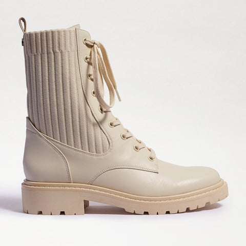 Sam Edelman Lydell Modern Ivory Block Heel Closed Toe Lace Up Combat Ankle Boots