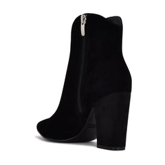 Nine West Ghost Black1 Leather Pointed Toe Block Heel V-Shaped Cutout Ankle Boot