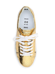 Schutz Raver Metallic Leather Platform Sneakers Ouro Gold Lace Up Sneakers