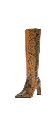 Steve Madden Joanis Yellow Snake Knee High Block Heel Pointed Toe Dress Boots