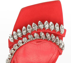 Schutz Linsey Red Studs Detail Ankle Strap Open Toe Stiletto High Heel Sandals