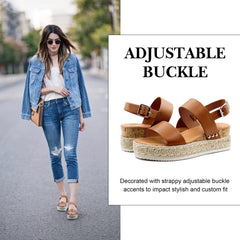 Athlefit Women's Espadrilles Sandals Ankle Strap Buckle Wedge Sandal Open Toe Studded Platform Sandals