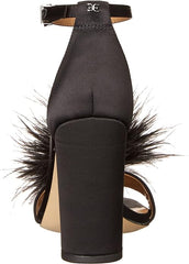 Sam Edelman Yaro Black Feather Ankle Strap Open Rounded Toe Block Heeled Sandals