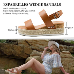 Athlefit Women's Espadrilles Sandals Ankle Strap Buckle Wedge Sandal Open Toe Studded Platform Sandals