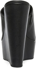 Steve Madden Barona Black Leather Slip On Open Squared Toe Wedges Heeled Sandals