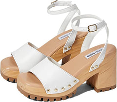 Steve Madden Ocala White Leather Ankle Strap Squared Open Toe Platform Sandals