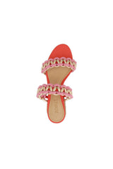 Schutz Juliet Mid Coral Braided Strap Slip On Open Toe Mid Block Heel Sandals