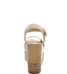 Schutz Muna Amber Light Nude Suede Cork Lined Stitched Wedge Platform Sandals