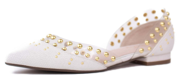 Cecelia New York Min White Lizard Ballet Flats Clear Chic Pointed Toe Shoes