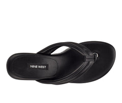 Nine West Newya Black Slip On Rounded Open Toe Platform Wedge Heeled Sandals