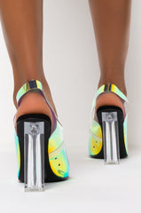 Cape Robbin Microburst Lucite Black Clear Glass Heel Sling Back Pumps Sandals