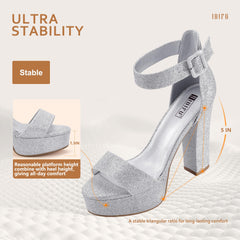IDIFU Sabrina Platform High Heels Block Ankle Strap Heels Dress Heeled Sandals 8