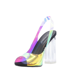 Cape Robbin Microburst Lucite Black Clear Glass Heel Sling Back Pumps Sandals