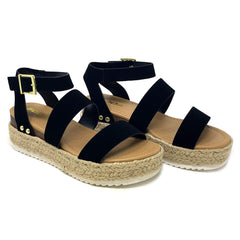 Soda Top Shoe Bryce Black Open Toe Strap Espadrilles Flatform Wedge Sandals (9)