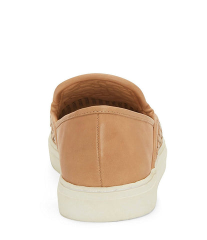 Vince Camuto Bristie Natural Nude Leather Woven White Sole Slip On Sneakers