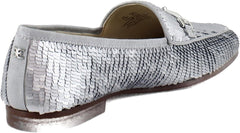 Sam Edelman Loraine Matte Silver Sequin Chain Detailed Slip On Flat Vamp Loafers