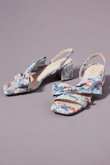 Cecelia New York COSETTE Slingback Heels BLUE MOSAIC Block Heel Retro Pumps