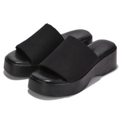 Wedge Platform Sandal Memory Foam Stretch Fabric Fitted Cloud Lightweight Wedge Sandals Chunky Heel Mule