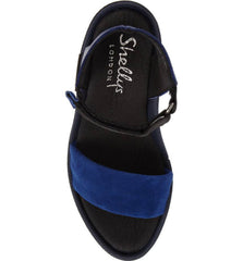 Shellys London Kayleigh Blue Multi Suede Ankle Strap Platform Retro Wedge Sandal