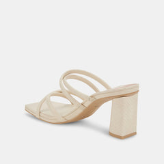 Dolce Vita Patsi Ivory Leather Slip On Squared Open Toe Block Heeled Sandals