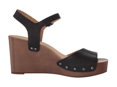 Lucky Brand Zashti Black Leather Open Toe Platform Embellished Wedges Sandals