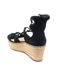 Schutz Hudson Black Open Toe Tie Up Espadrille Heeled Platform Wedge Sandals