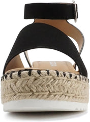 Soda Topic Blk Nbpu (Whipped Stitch) Espadrille Ankle Strap Platform Heel Sandal