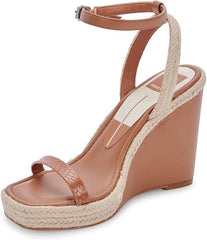 Dolce Vita Aurora Cedar Embossed Stella Ankle Strap Cork Wedge Heeled Sandals