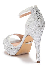 Lauren Lorraine Eifel Open Toe Rhinestone Ankle Strap Open Platform Prom Pumps