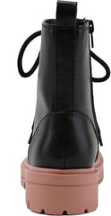 Soda Firm Black/D-mauve Lace Up Round Toe Chunky Combat Ankle Wide Boots